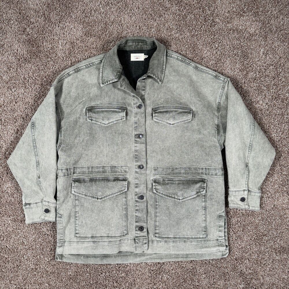 Faherty Sunwashed Denim Utility Jacket Olive Haze Wash Womens Size XS/S